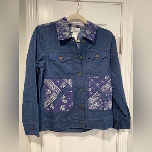 NWOT Gunit Fashions Size S Blue Denim Button Down Shacket Paisley Bandana Top